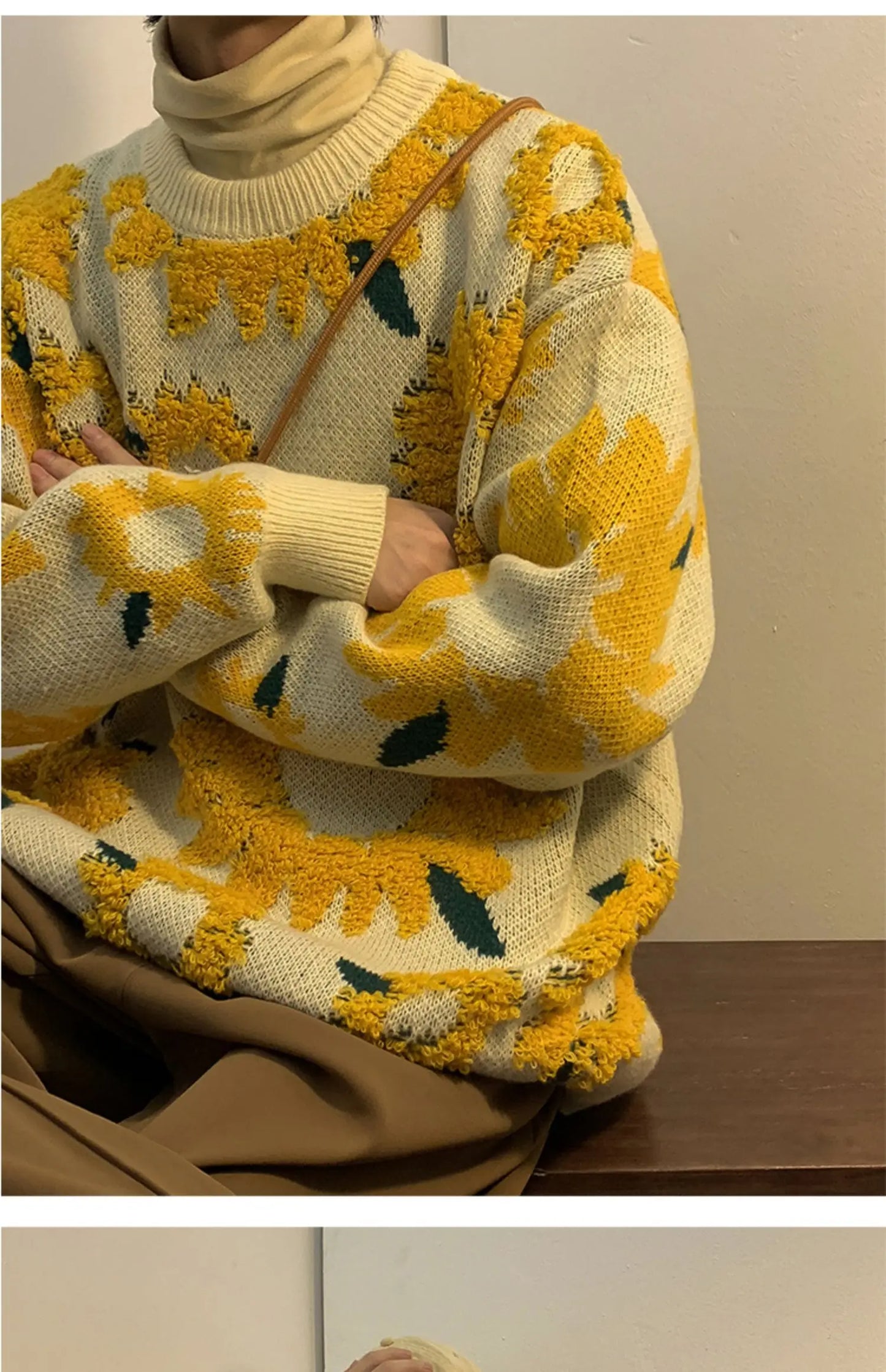 2024 Sweater Winter Sunflower Warm Sweaters  Fashion Male O-Neck Pullovers Sweater Men Loose Casual Sweater Thick Knitted Unisex