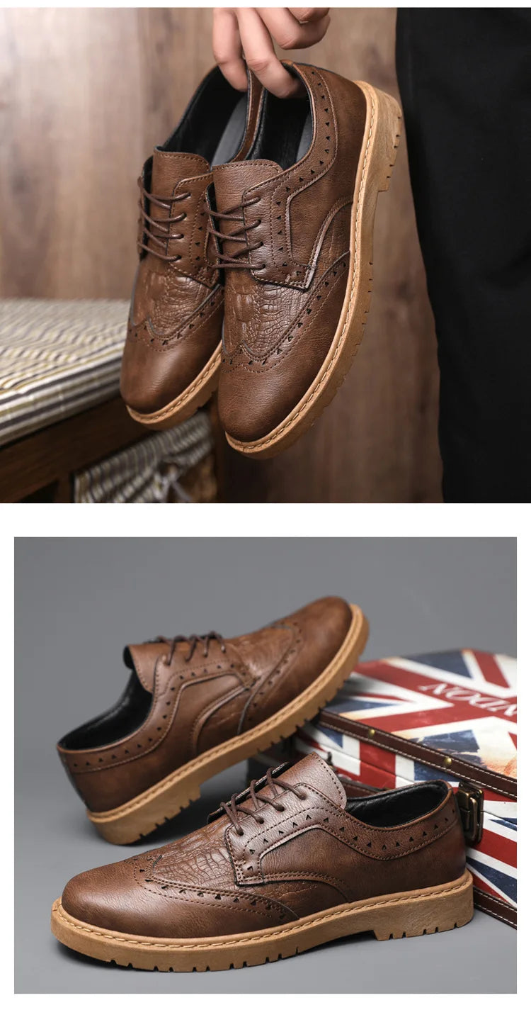 Leather Shoes for Men Luxury High Quality Brogue Shoes comfortable Soft Sole Men's Casual Shoes Lace Up Men Business Dress Shoe