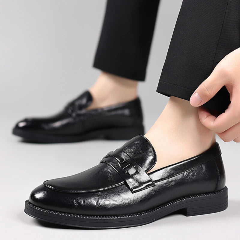 fashionMen's Slip-On Business Loafers High Quality Leather Shoes Gentleman Outdoor Shoes Office Shoes Leisure Ripe-Young