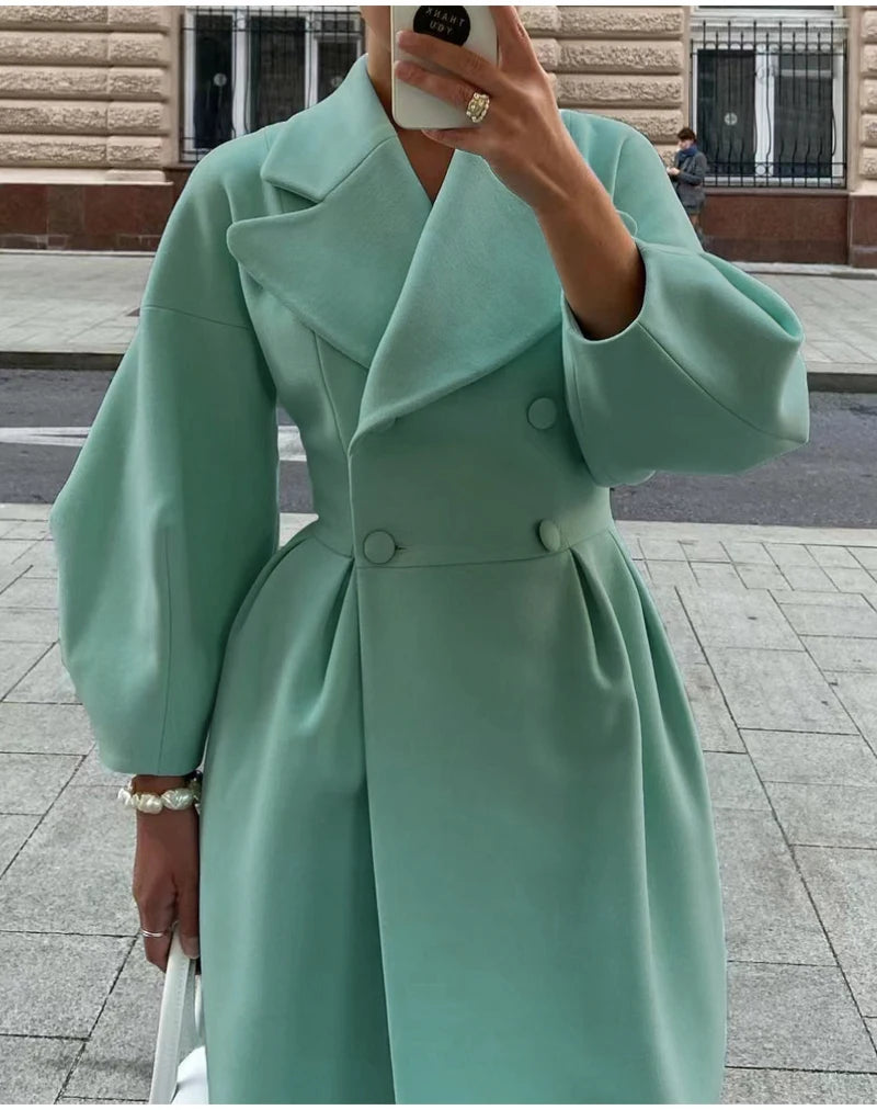 Winter Coat For Women Fashion Solid Loose Lapel Double Breasted Trench Vintage Long Sleeve Jackets Warm Thick Woman New In Coats