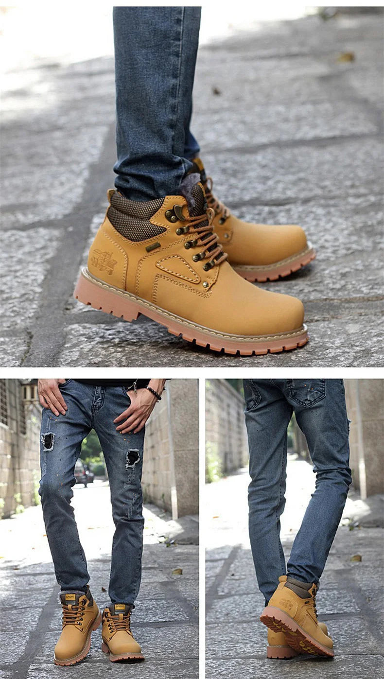 Genuine Leather Men Boots Casual Work Shoes Brown Luxury Brand Autumn Winter Handmade Fashion Male Ankle Boots Bot