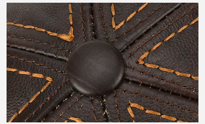 Men Real Cowhide Leather Earlap Caps Male Fall Winter 100% Real Cow Leather Hats New Casual Real Leather Outdoor Baseball Cap