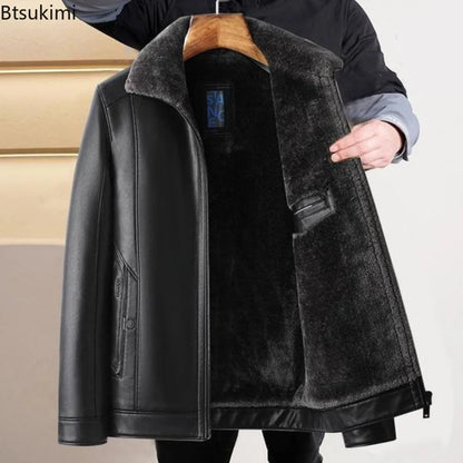 Men's Leather Jackets Autumn Winter Fleece Warm Motorcycle Coats Fashion Business Casual PU Leather Jackets Men Slim Outerwear