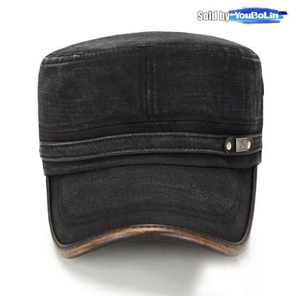 Leather Brim Washed Distressed Cotton Adjustable Military School Flat Cap Sun Hat Trucker Caps Dad Hats