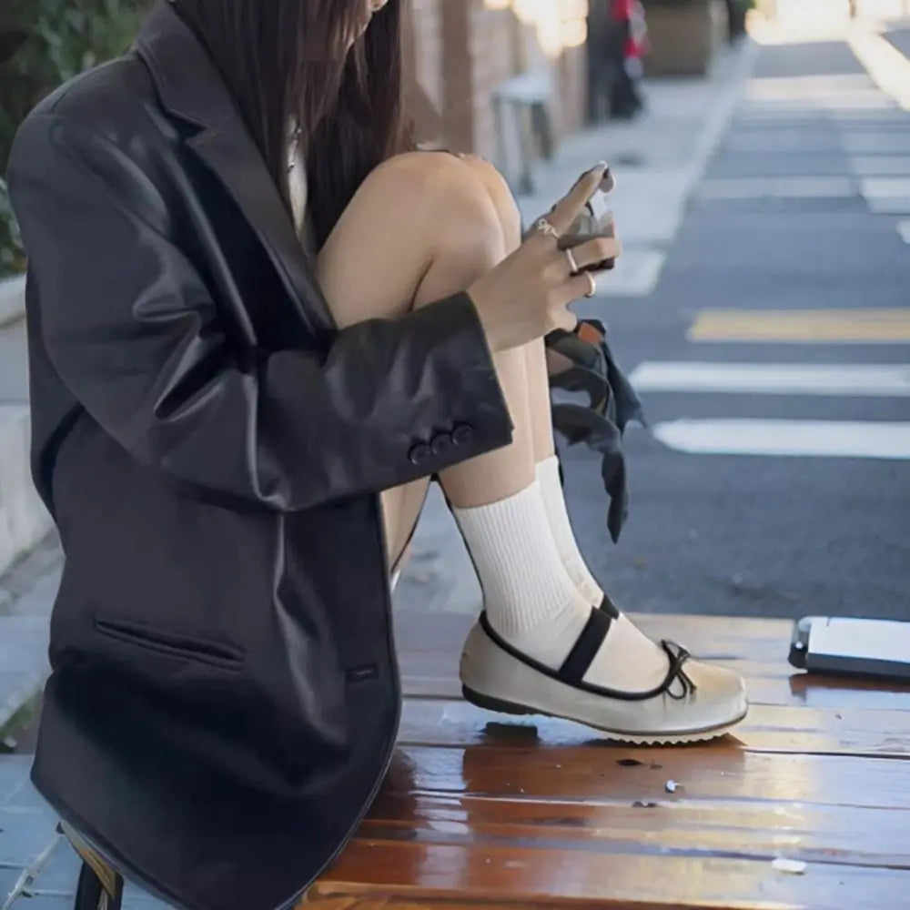 Fashion Lapel Collar Leather Jacket Women Outerwear Korean Chic Vintage PU Coats Loose Retro Suit Leather Jacket Autumn/Winter