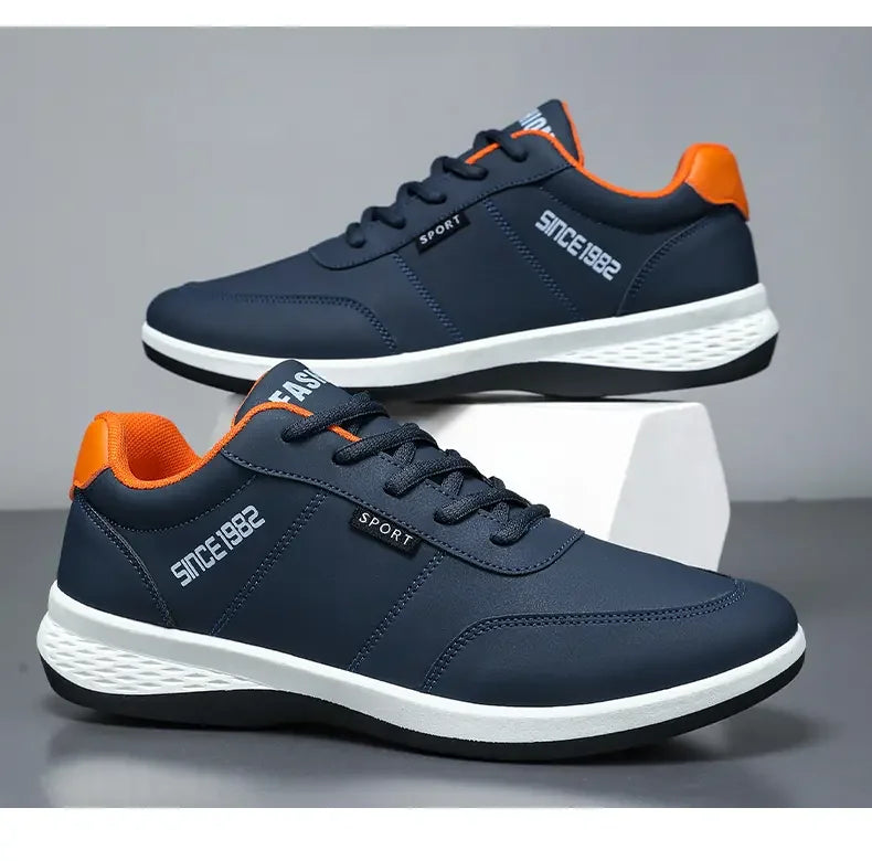 Artificial Leather Men's Casual Shoes Spring Men's Casual Lightweight Sports Shoes Lace Up Flat Shoes Breathable Outdoor Jogging