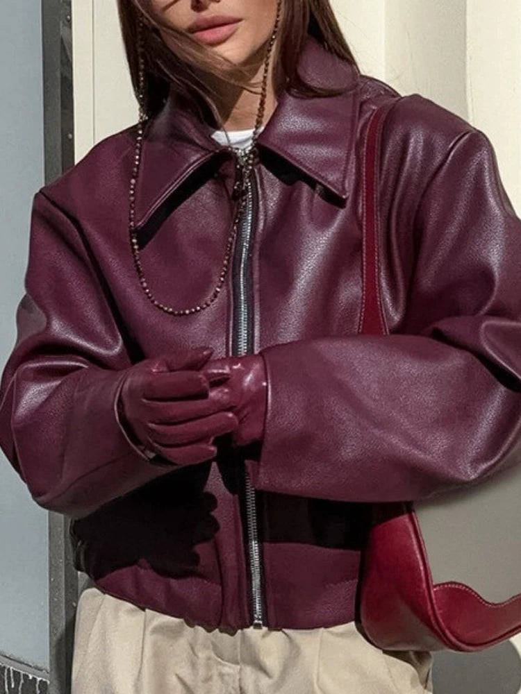 Locomotive Leather Jacket 2025 Europe America Autumn Winter New Loose Coat Fashion Cross-border Leather Jacket New Women's Coat