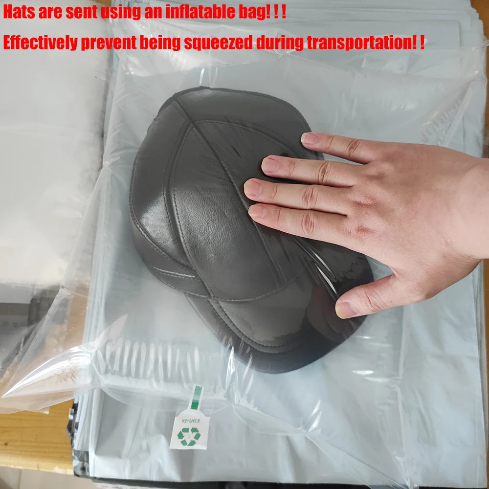 Hot Sale Casual Real Leather Earflap Cap Men's Real Cowhide Leather Caps Male Fall Winter Genuine Real Cow Leather Baseball Hats