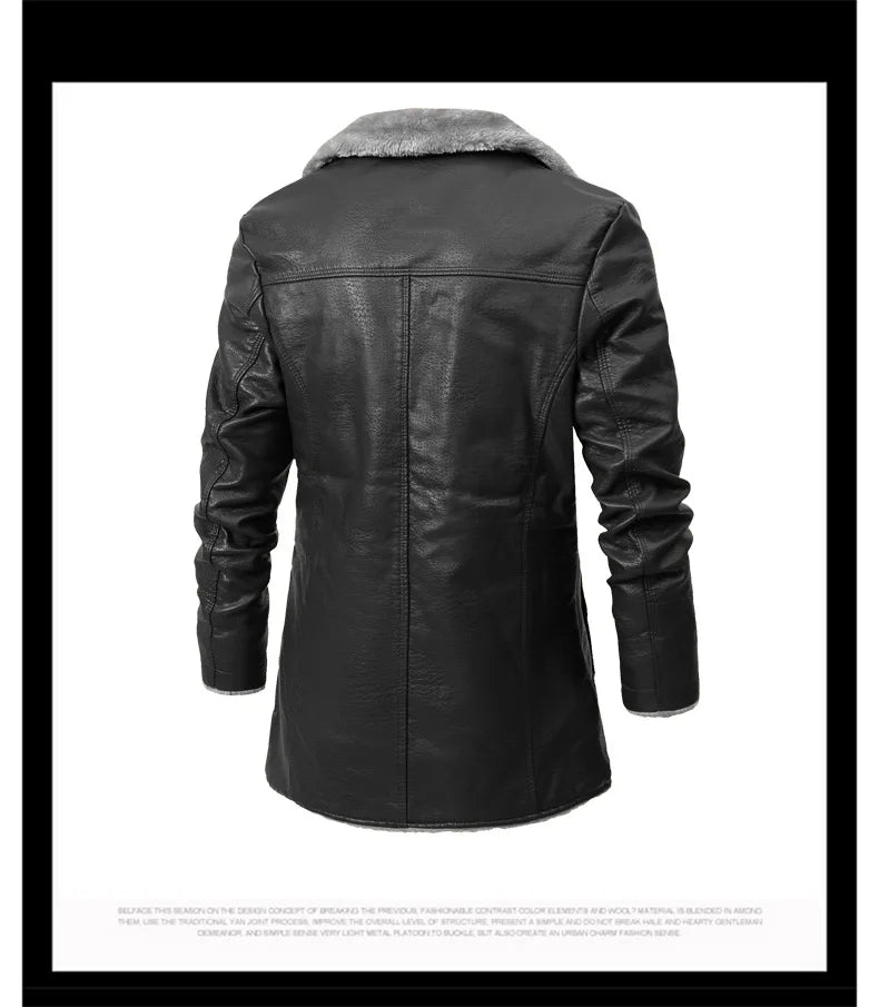 Winter Men's Leather Jacket Oversized Fur Long Coats High Quality PU Leather Thicken Fleece Casual Jacket Men Clothing A2F80818
