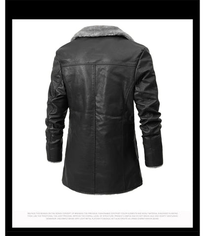 Winter Men's Leather Jacket Oversized Fur Long Coats High Quality PU Leather Thicken Fleece Casual Jacket Men Clothing A2F80818