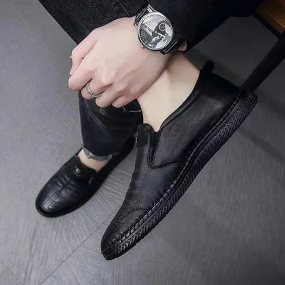 Leather Men Shoes Breathable Business Summer Slip on Loafers Man Casual Black Flats Driving Walking Shoes Moccasins