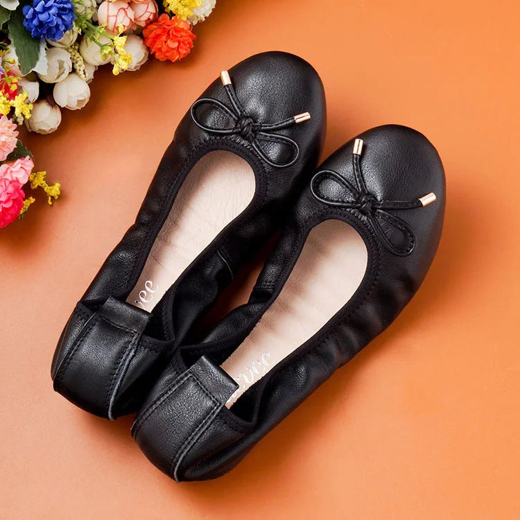 2024 Women Leather Breathable Ladies Comfortable Ballet Flats Driving Shoe Fashion Slip on Shallow Loafers Office Flat Boat Shoe
