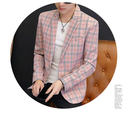 Men's British Style Checkered Suit Casual High-End Spring Autumn Small Plankton Design Handsome Coat