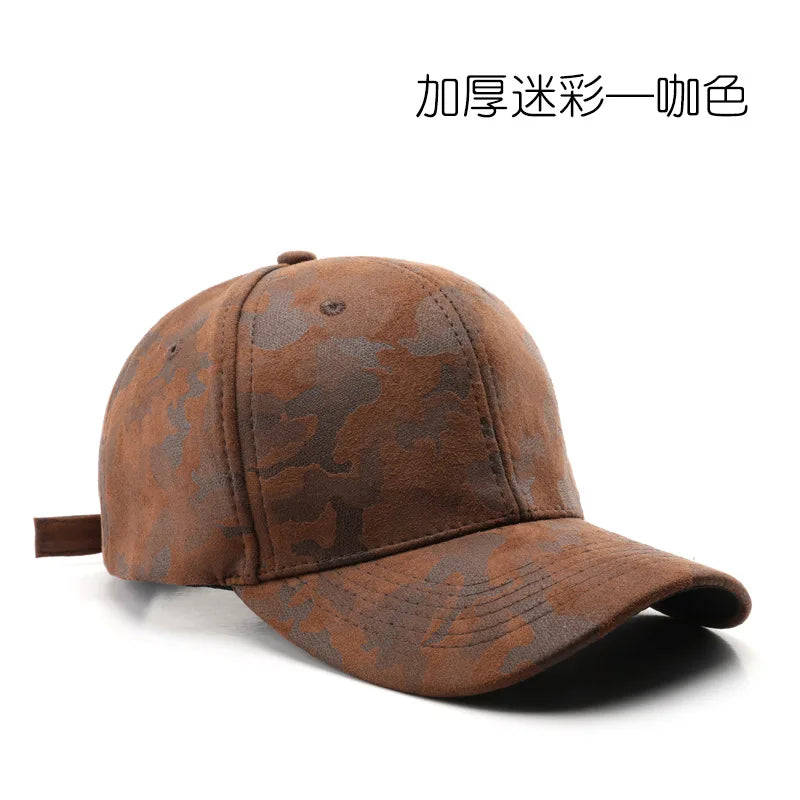 Leather Suede PU Camouflage Baseball Cap Men and Women Autumn Winter Hip Hop Adjustable Outdoor Snapback Hat