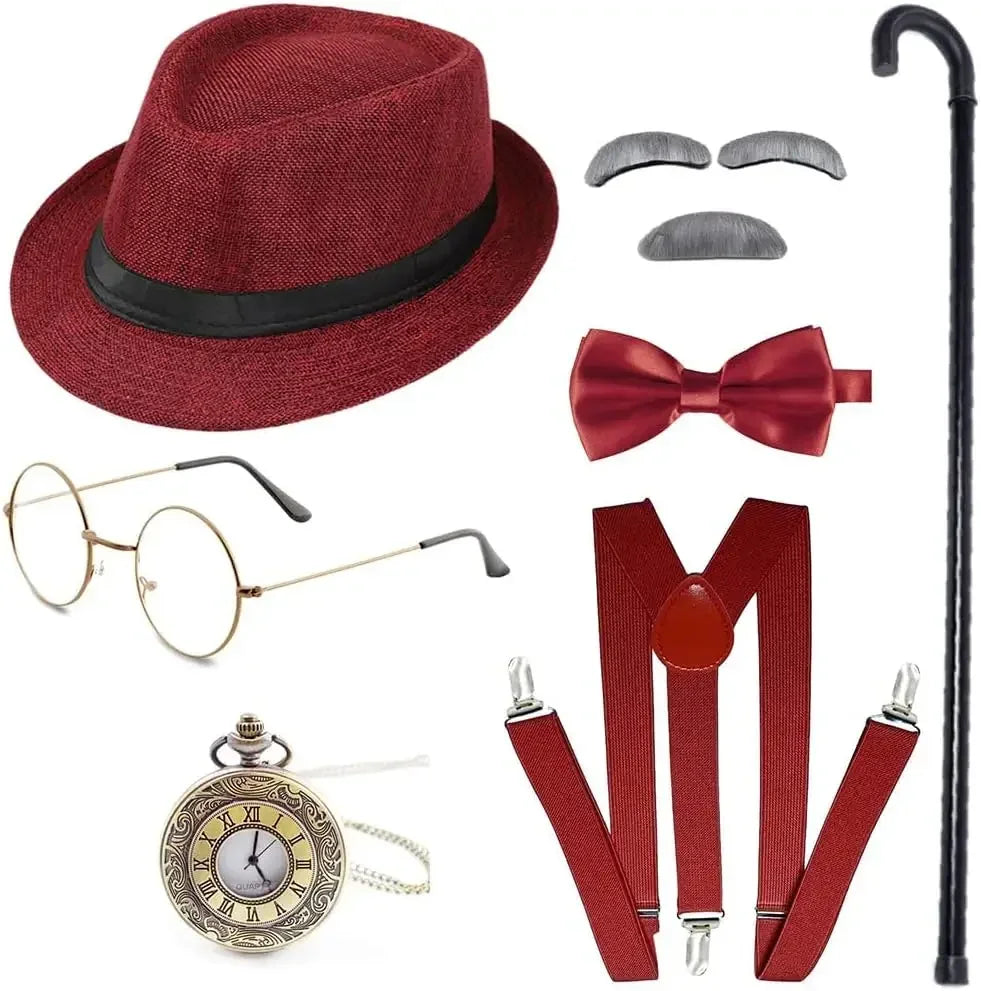 1920s Men Costume Accessories Set Gatsby Newsboy Hat Old Man Costume Accessories Set Grandpa Accessories Set diguse disfraz