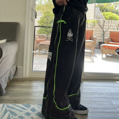 Jeans Spring and Autumn European and American wide-leg loose alien pattern trousers 2024 new high street trend hip-hop men