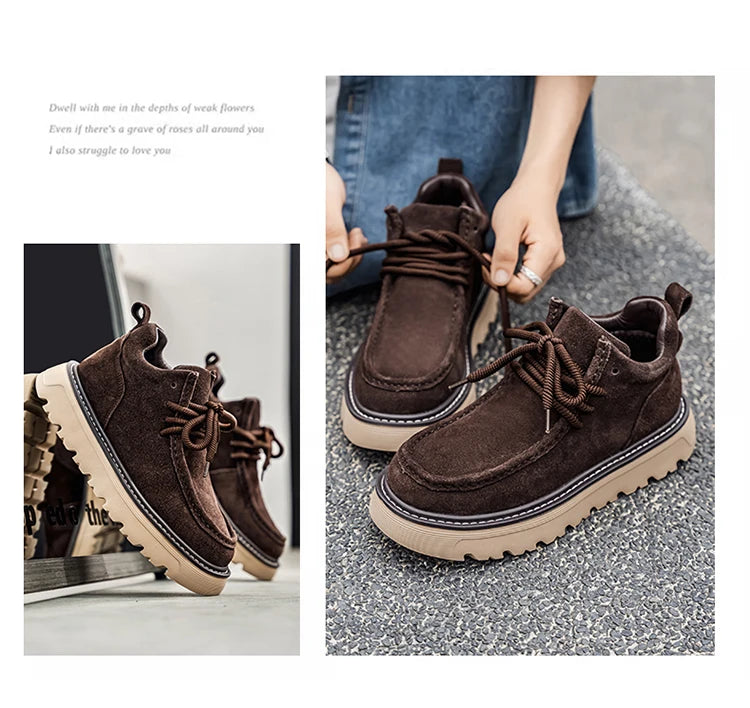 Men's luxury suede leather shoes lace up comfortable ankle boots classic retro leather boots outdoor sports and leisure shoes