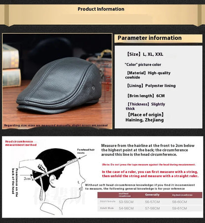 Men's Genuine Leather Baseball Cap Premium Cowhide Autumn/Winter New Style Haining Sourced with Ear Protection for Outdoor Use