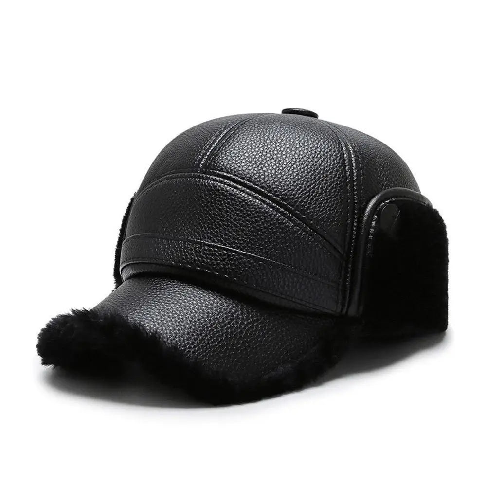 PU Leather Baseball Cap Men Winter Warm Hat Dad Grandpa Thermal Hat Thick Warm Leather Hat Old Man Ear Protection Cap