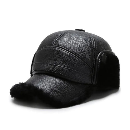 PU Leather Baseball Cap Men Winter Warm Hat Dad Grandpa Thermal Hat Thick Warm Leather Hat Old Man Ear Protection Cap
