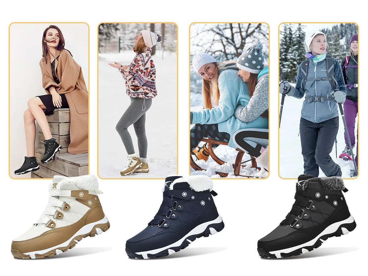 Womens Winter Boots Warm Fur Lined Snow Boots Comfortable Ankle Booties Outdoor Hiking Boots for Women