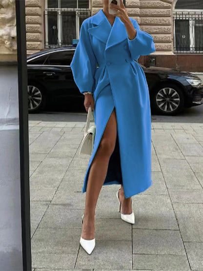 Winter Coat For Women Fashion Solid Loose Lapel Double Breasted Trench Vintage Long Sleeve Jackets Warm Thick Woman New In Coats