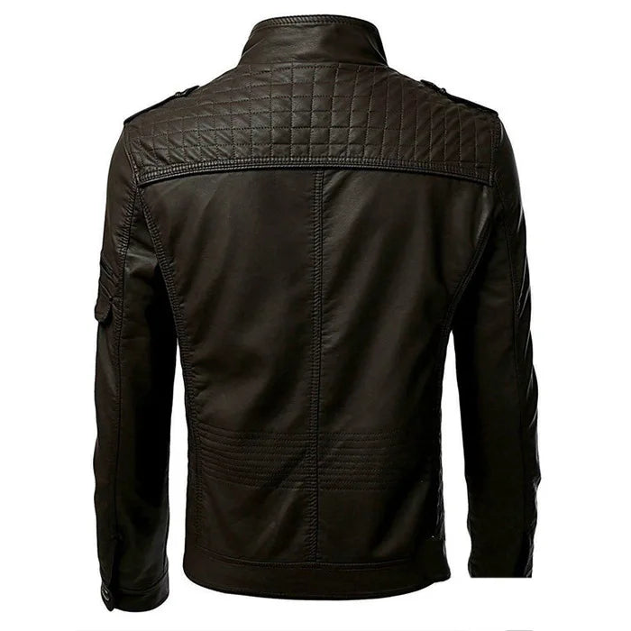 The new casual high-end fashion leather coat men sell European and American solid color handsome stand-up collar jacket