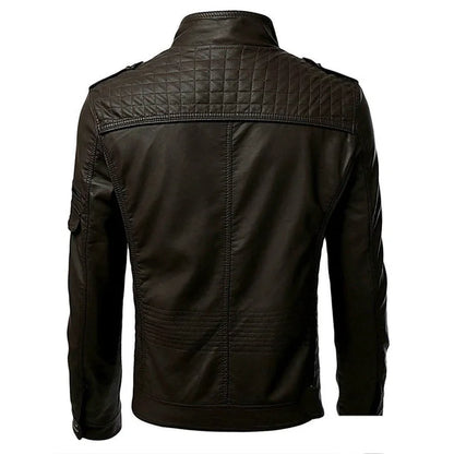 The new casual high-end fashion leather coat men sell European and American solid color handsome stand-up collar jacket