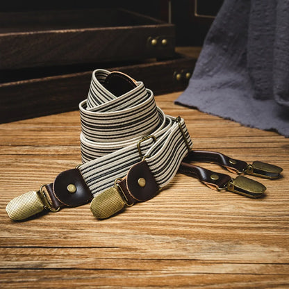 Fashion Retro Suspenders for Men Metal Clip British Style Y-Type Suspenders Suit Accessories Anti-slip Stripe Suspender Clip Men