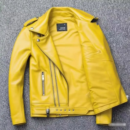 Men's Leather Jacket Fashionable Casual Coat Motorcycle Style Regular Cut Chinese Brand Stock AE New Autumn Winter Collection