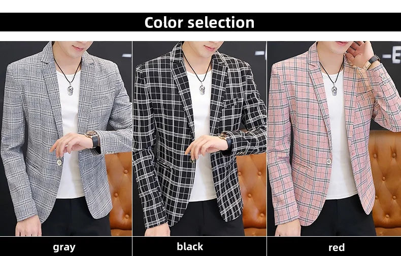 Men's British Style Checkered Suit Casual High-End Spring Autumn Small Plankton Design Handsome Coat