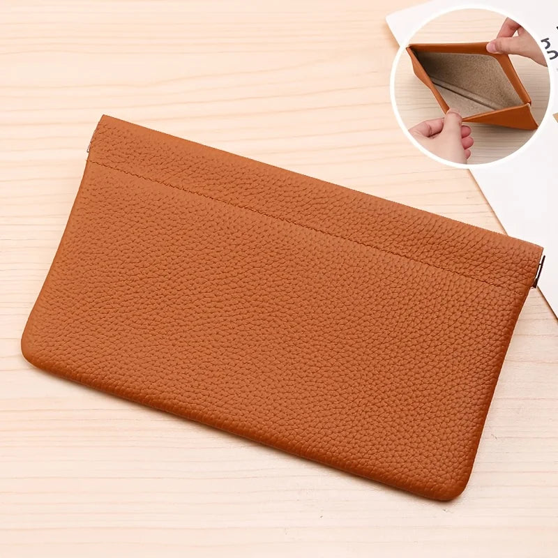 [Leather Wallet] Genuine Leather Long Wallet | Self-Closing with Zipper Closure - Compact Travel Organizer for Cash, Cards
