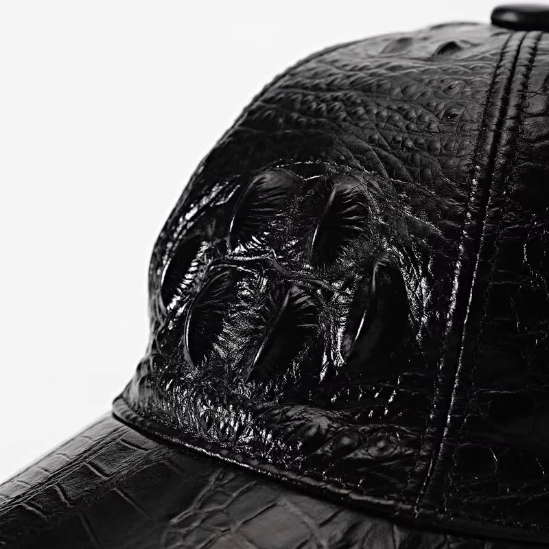 Fashion Mens Crocodile Pattern Cowhide Genuine Leather Peaked Cap Outside Casual Sun Protected Travel Baseball Cap Adjustable