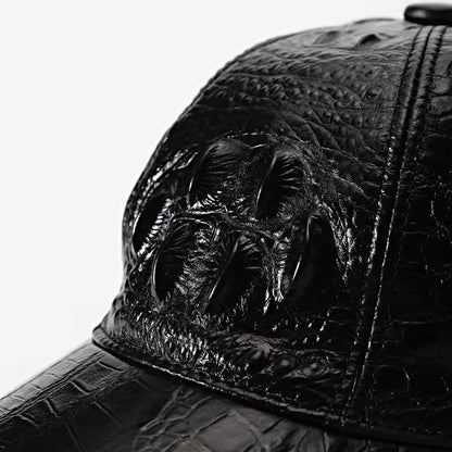 Fashion Mens Crocodile Pattern Cowhide Genuine Leather Peaked Cap Outside Casual Sun Protected Travel Baseball Cap Adjustable
