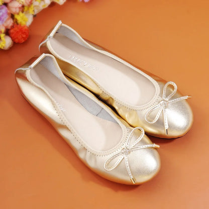 2024 Women Leather Breathable Ladies Comfortable Ballet Flats Driving Shoe Fashion Slip on Shallow Loafers Office Flat Boat Shoe