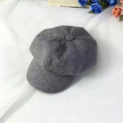 Kids Boys Girls PU Leather Hat 2024 New Arrival Children Princess Retro Beret Cap British Style Plaid Striped Cap Steetwear Hat