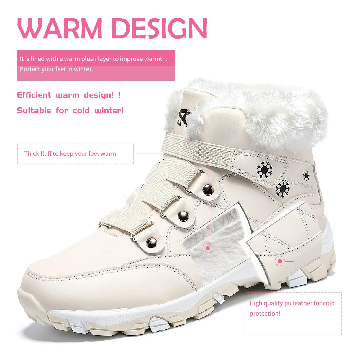 Womens Winter Boots Warm Fur Lined Snow Boots Comfortable Ankle Booties Outdoor Hiking Boots for Women