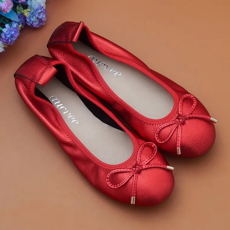 2024 Women Leather Breathable Ladies Comfortable Ballet Flats Driving Shoe Fashion Slip on Shallow Loafers Office Flat Boat Shoe