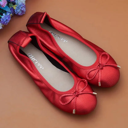 2024 Women Leather Breathable Ladies Comfortable Ballet Flats Driving Shoe Fashion Slip on Shallow Loafers Office Flat Boat Shoe