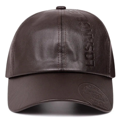 Adjustable Leather Baseball Cap PU Leather Trucker Caps Men Vintage Hat Retro Snapback Sun Protection Hat Climbing Cycling