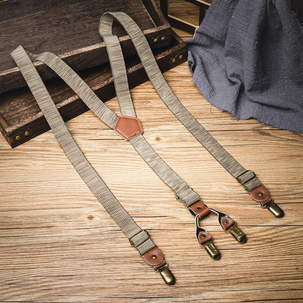 Fashion Retro Suspenders for Men Metal Clip British Style Y-Type Suspenders Suit Accessories Anti-slip Stripe Suspender Clip Men