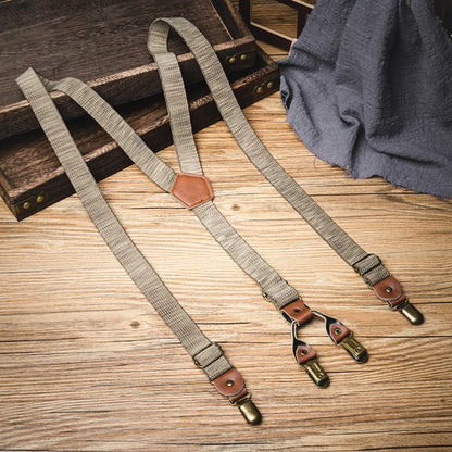 Fashion Retro Suspenders for Men Metal Clip British Style Y-Type Suspenders Suit Accessories Anti-slip Stripe Suspender Clip Men