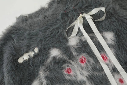 American sweet and cool bow sweater women's autumn and winter new loose soft waxy retro loose sweater outside the coat.