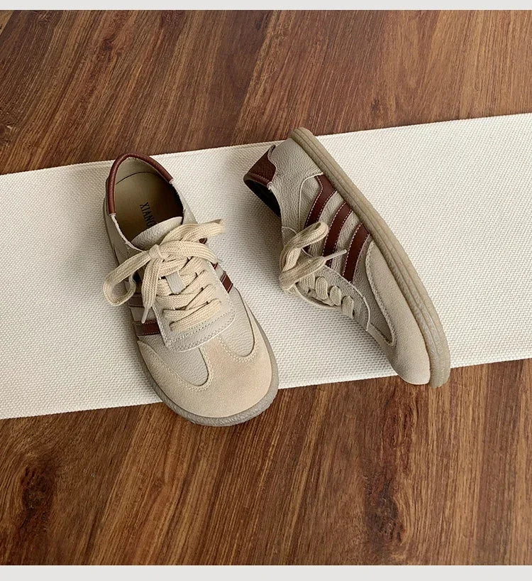 Leather cowhide German training shoes women's college style casual shoes 2025 new soft-soled casual flat-soled sports shoes