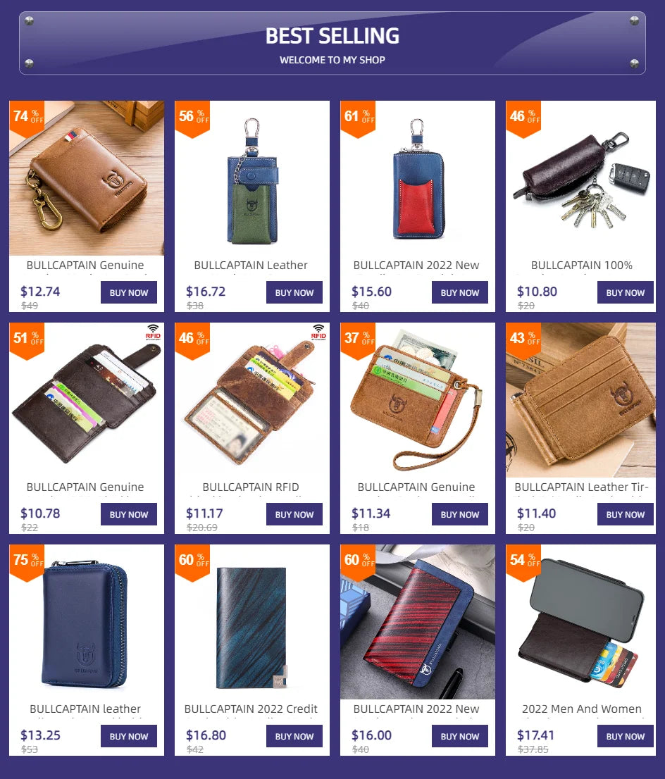 BULLCAPTAIN Genuine Leather Men's Car Keychain Leather Key Case High Quality Men's Butler Key Clip Zipper Two Card Key Case