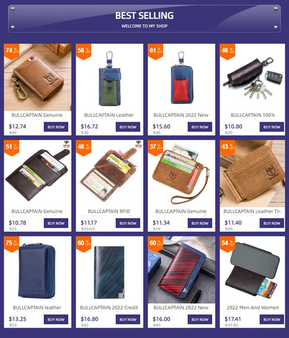 BULLCAPTAIN Genuine Leather Men's Car Keychain Leather Key Case High Quality Men's Butler Key Clip Zipper Two Card Key Case