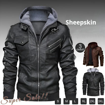 Men Leather Jacket Warm Autumn Winter Windbreaker Overcoat PU Biker Jacket Coat With Hood Fashion Casual Jacket Male Clothes