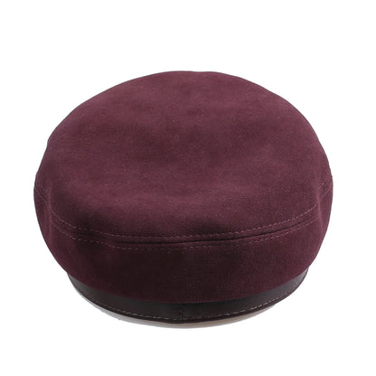 BOONJOVIA 100% Genuine Suede Leather Unisex Classic British Flat Top Cap-Military Army Style Sailo Hat-Breton Fiddler Hat