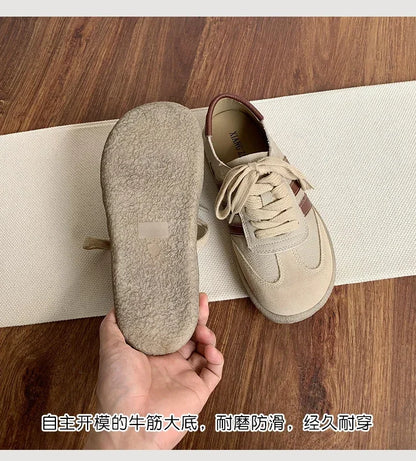 Leather cowhide German training shoes women's college style casual shoes 2025 new soft-soled casual flat-soled sports shoes