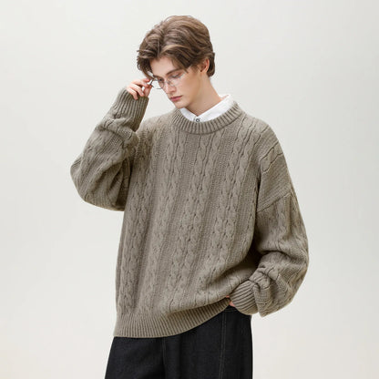 Men Winter Sweaters Men's Thick Twisted Flower Knitted Sweater Autumn Winter Round Neck Pullover Sweater Warm Top Women Sweater